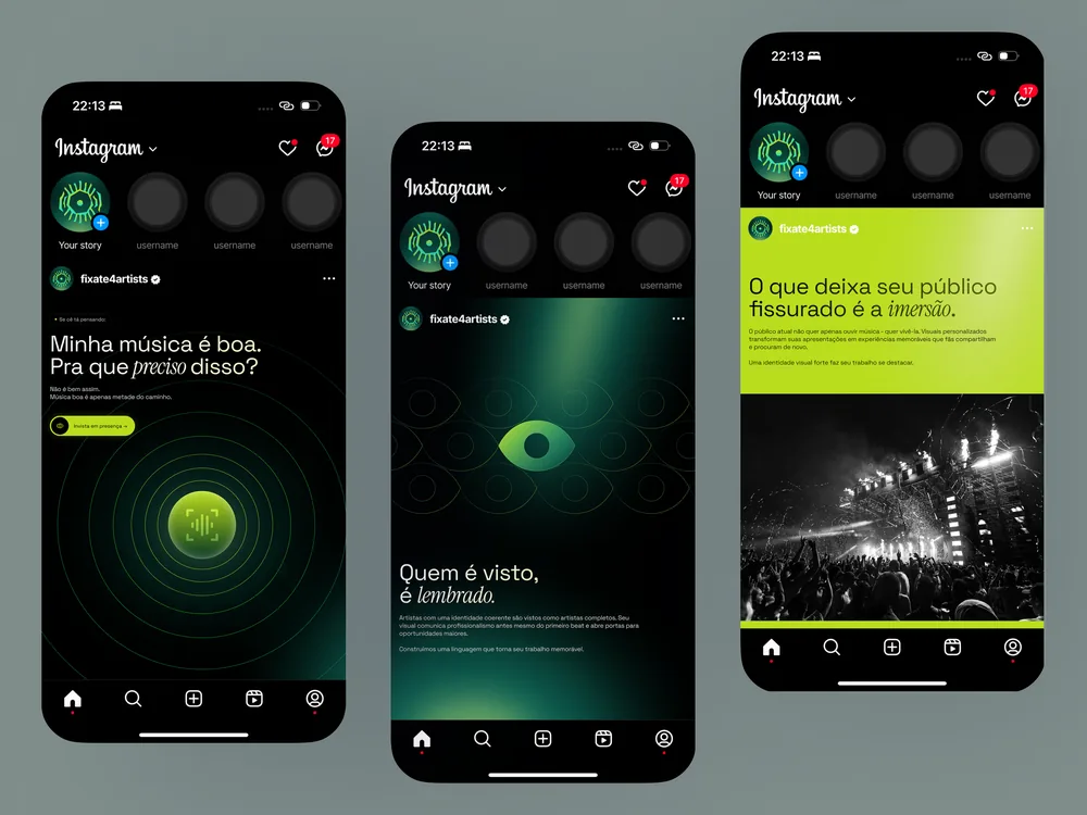 Three phone screens showing the post sequence