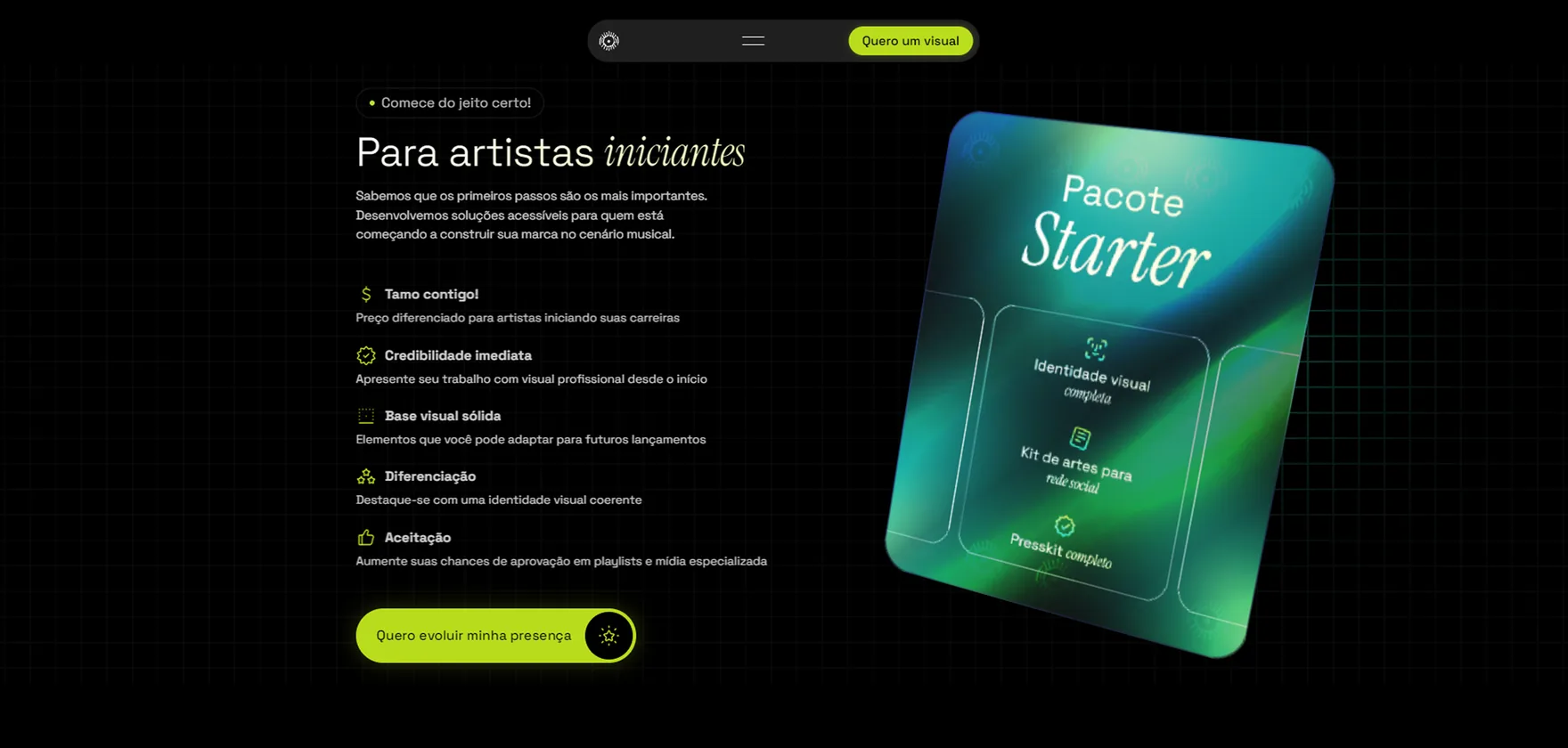 Starter pack offer panel for beginning artists