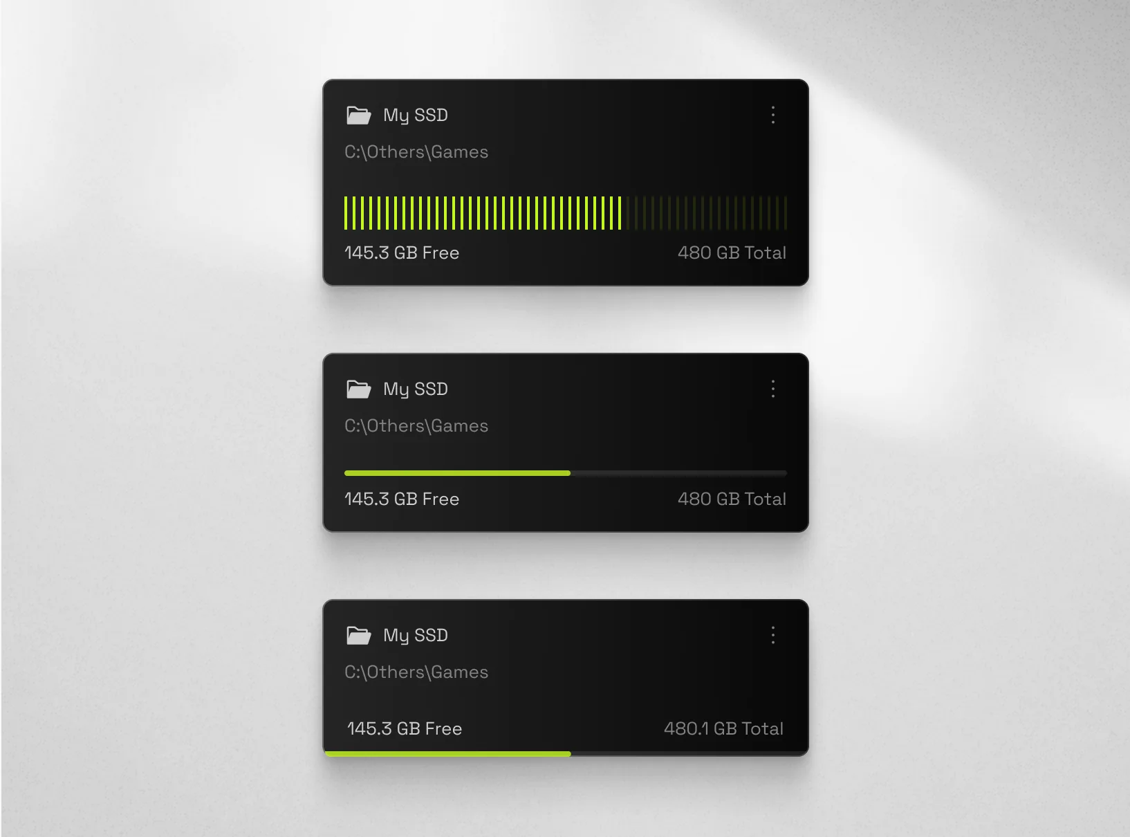 Three treatments of an SSD storage meter component