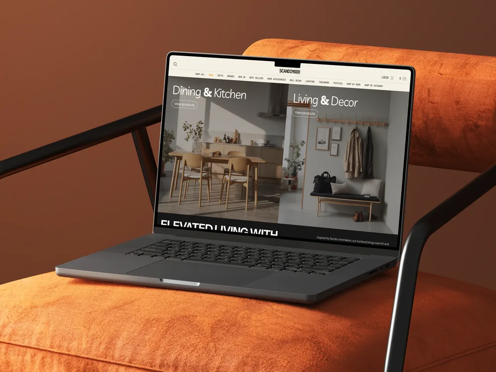 Nordic furniture storefront on a laptop