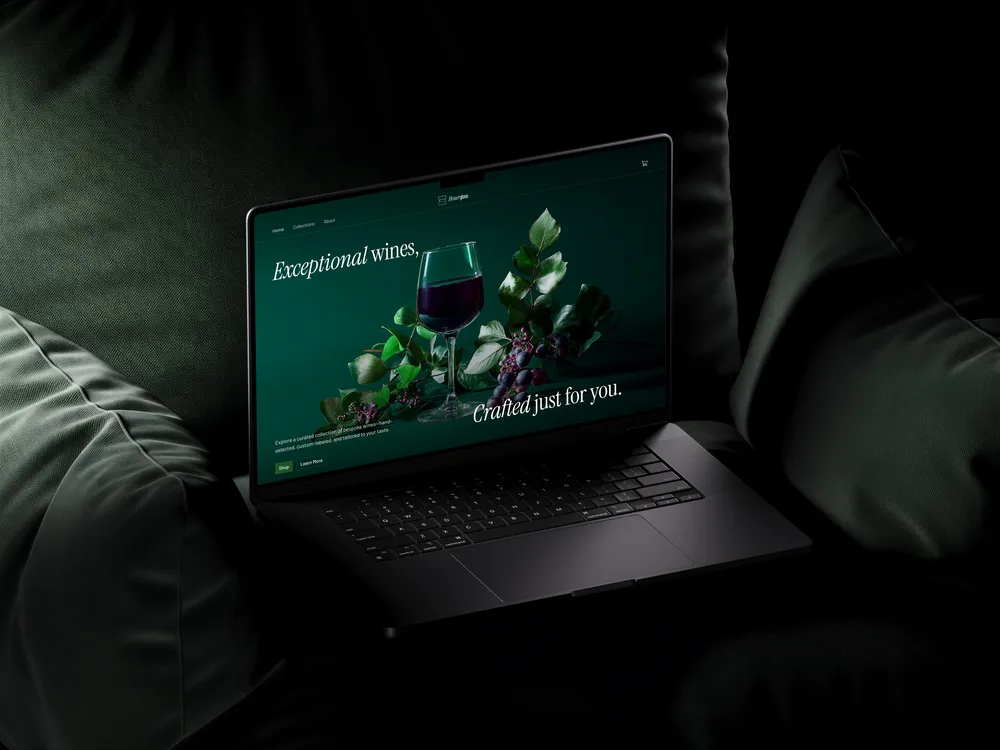 Wine brand landing page on a laptop